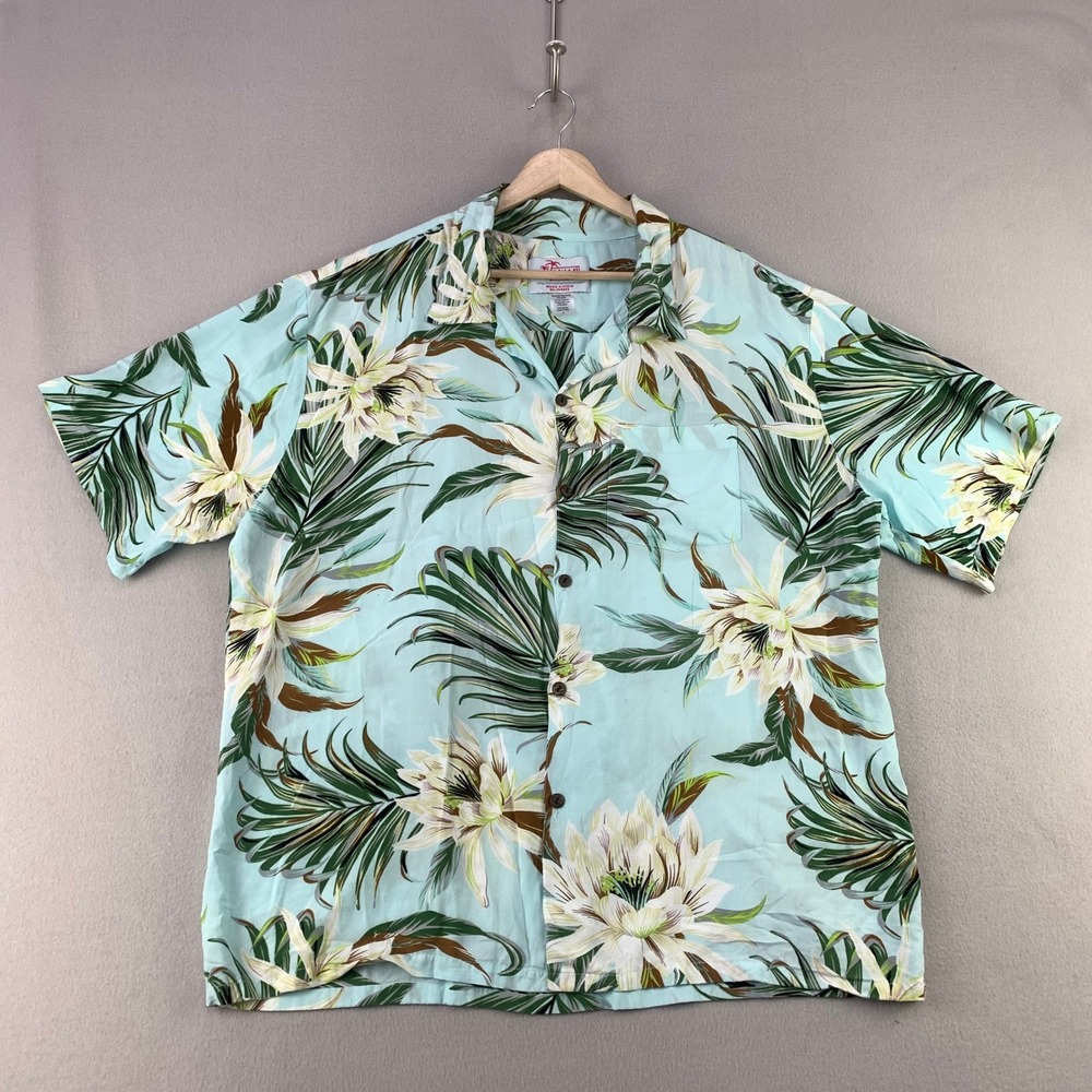 Hawaii Hangover Aloha Camp Shirt Mens Large Blue Tropical Rayon Floral Beach